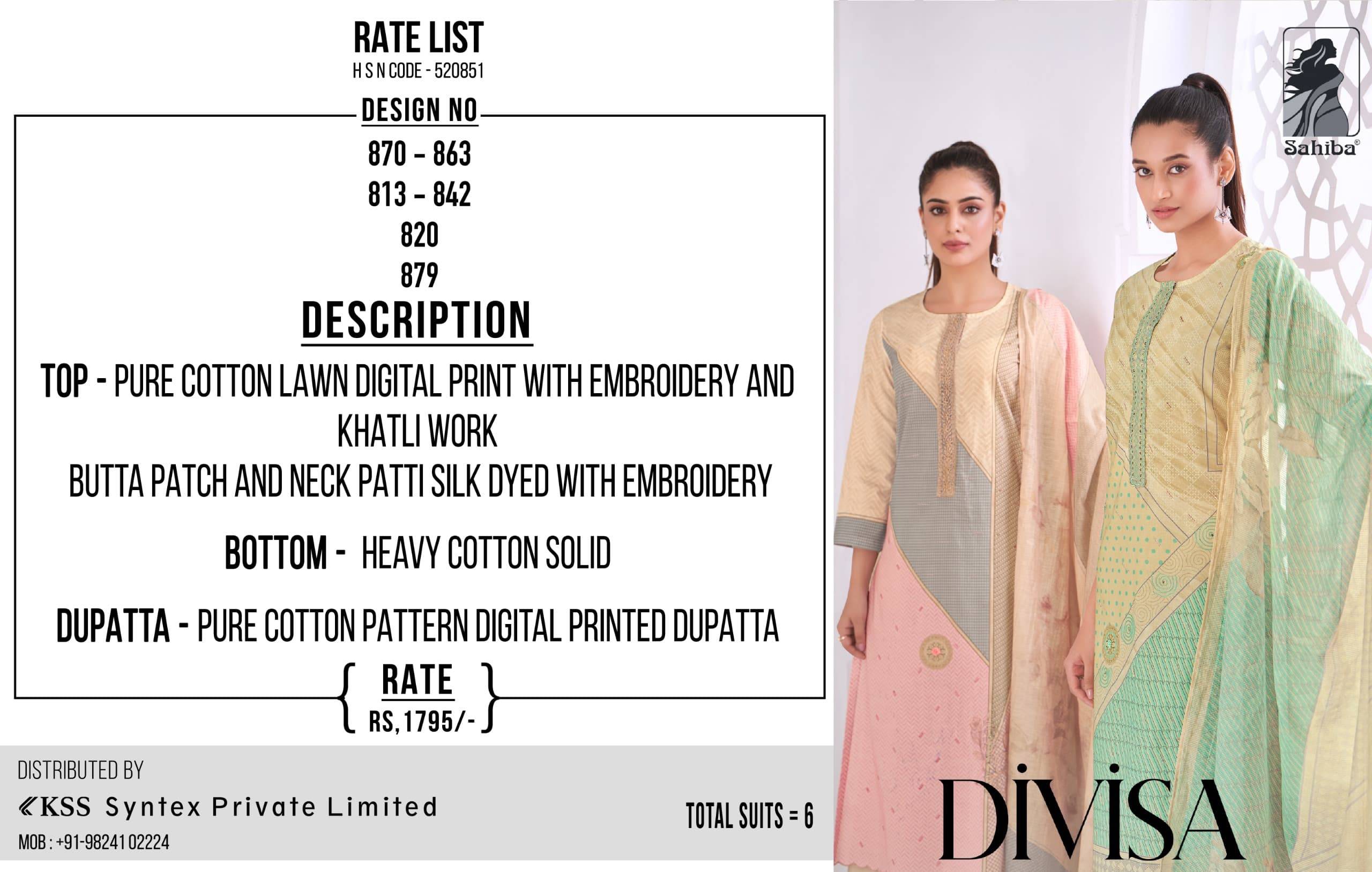 Divisa By Sahiba fabrics Beautiful Festive Suits Colorful Stylish Fancy Casual Wear & Ethnic Wear pure cotton lawn Dresses At Wholesale Price
